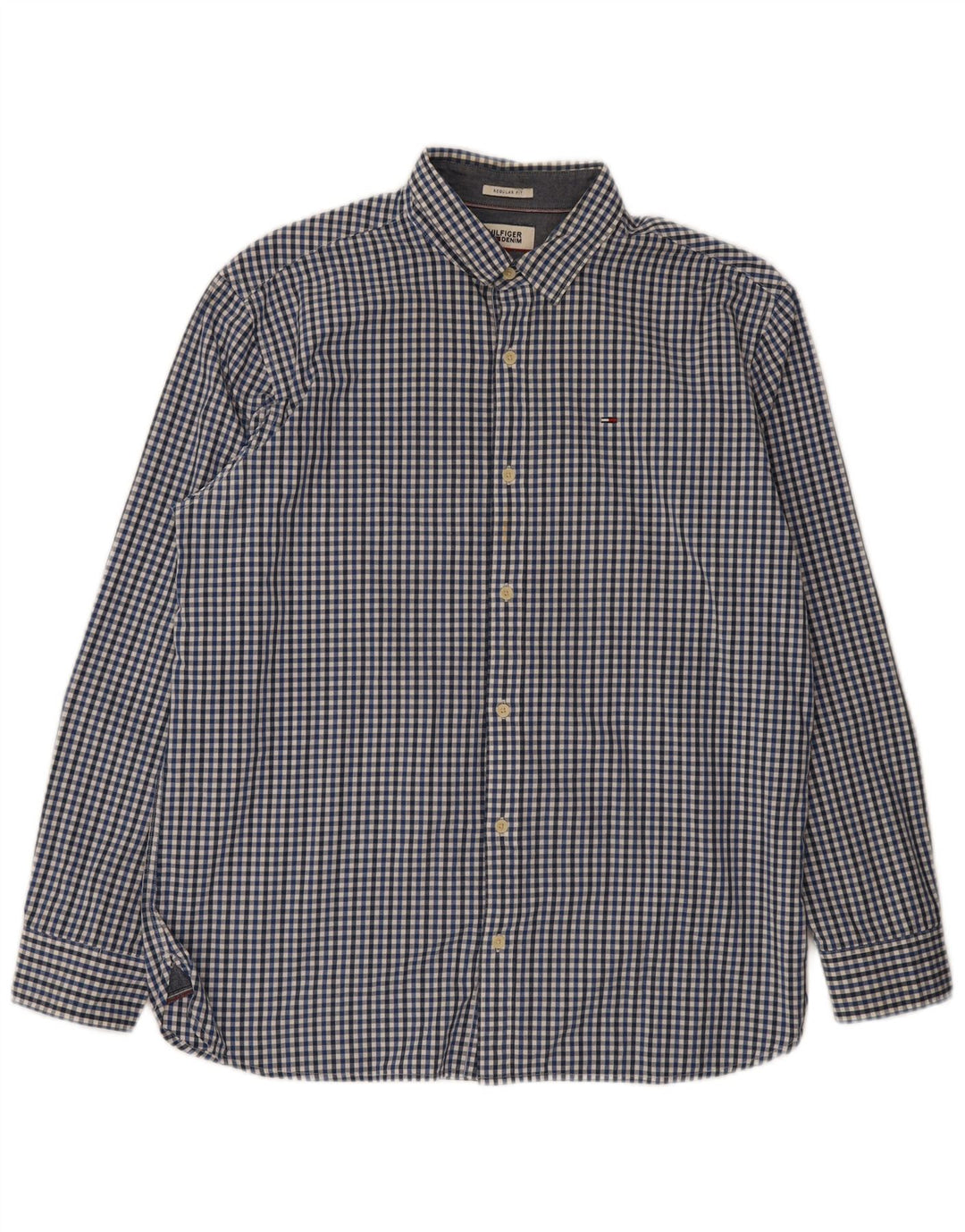 Tommy Hilfiger Herren-Hemd mit normaler Passform, XL, blaue Gingham-Baumwolle