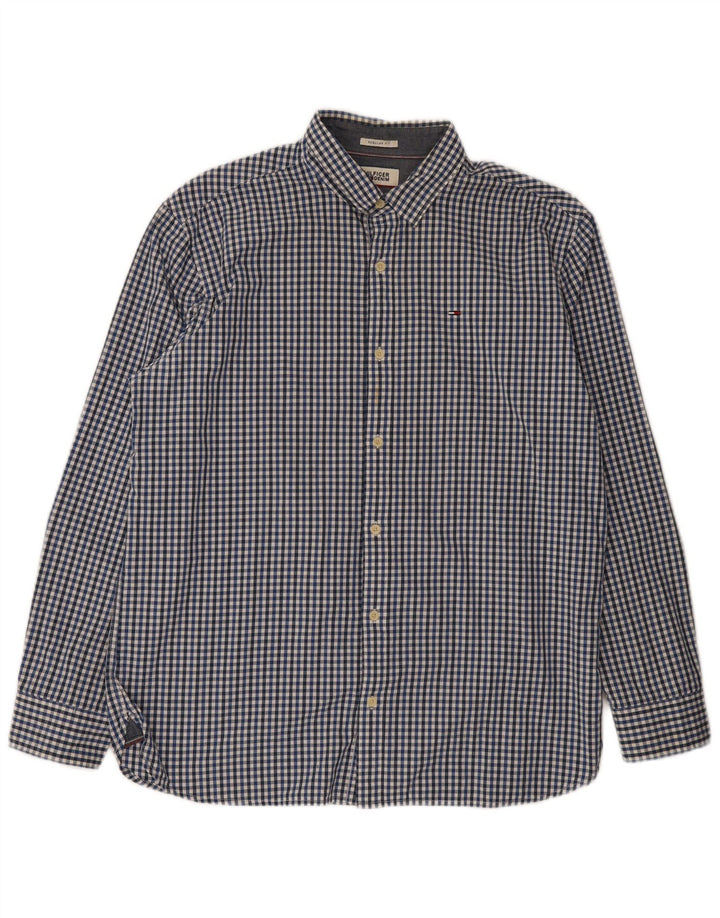 Tommy Hilfiger Herren-Hemd mit normaler Passform, XL, blaue Gingham-Baumwolle