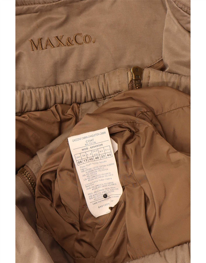 Max & Co. Wattierter Damenmantel mit Kapuze, UK 12, mittelbraune Baumwolle