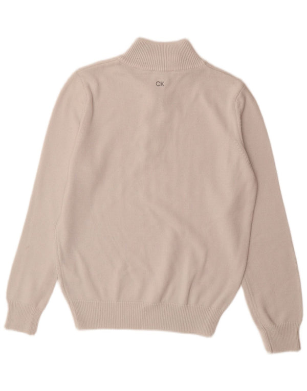 Calvin Klein Herren-Pullover mit Reißverschluss, Größe S, weiße Baumwolle