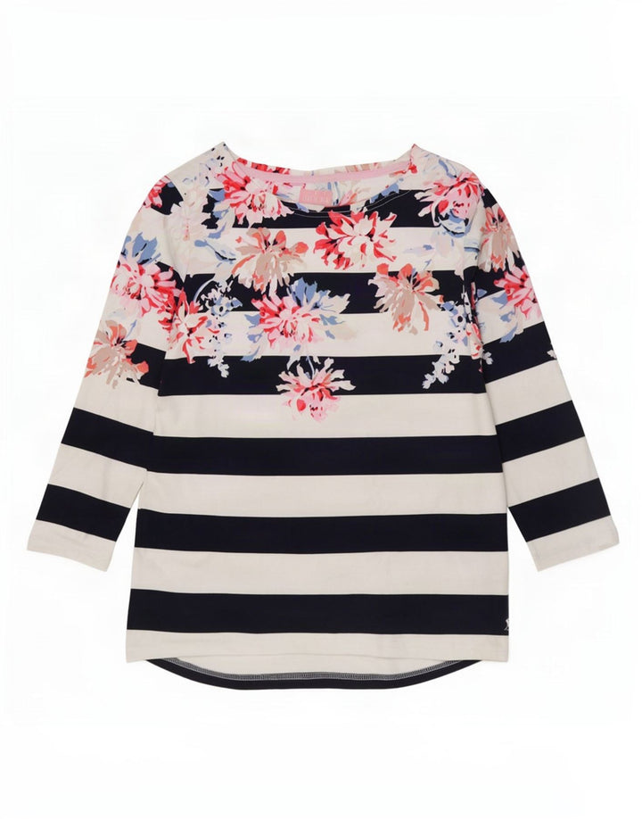Joules Damen-Top, 3/4-Ärmel, UK 14, mittelweiß, geblümt, Baumwolle