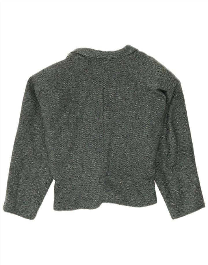 Vintage Damen Crop 4-Knopf-Blazerjacke UK 12 Mittelgrünes Fischgrätenmuster
