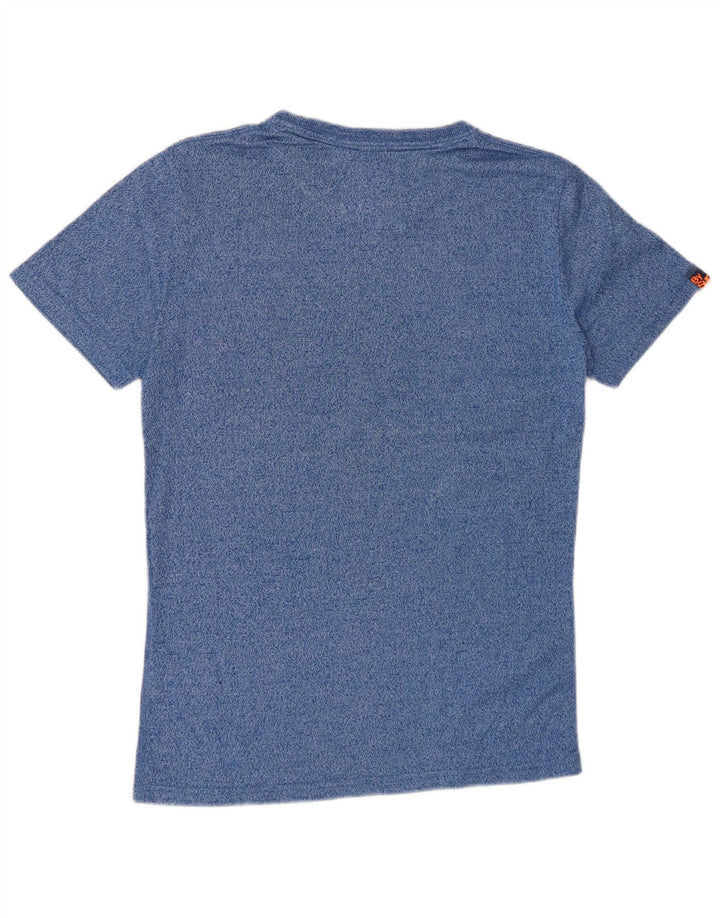 SUPERDRY Herren-T-Shirt mit grafischem Motiv, Größe S, blau gesprenkelte Baumwolle