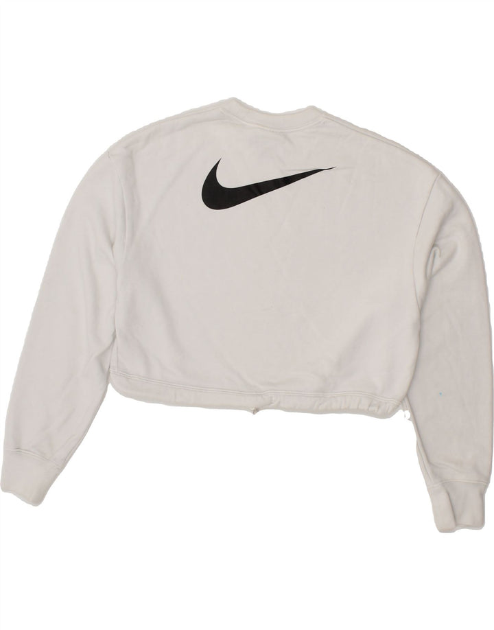 NIKE Womens Crop Graphic Sweatshirt Jumper UK 10 Small White Vintage Nike and Second-Hand Nike from Messina Hembry 
