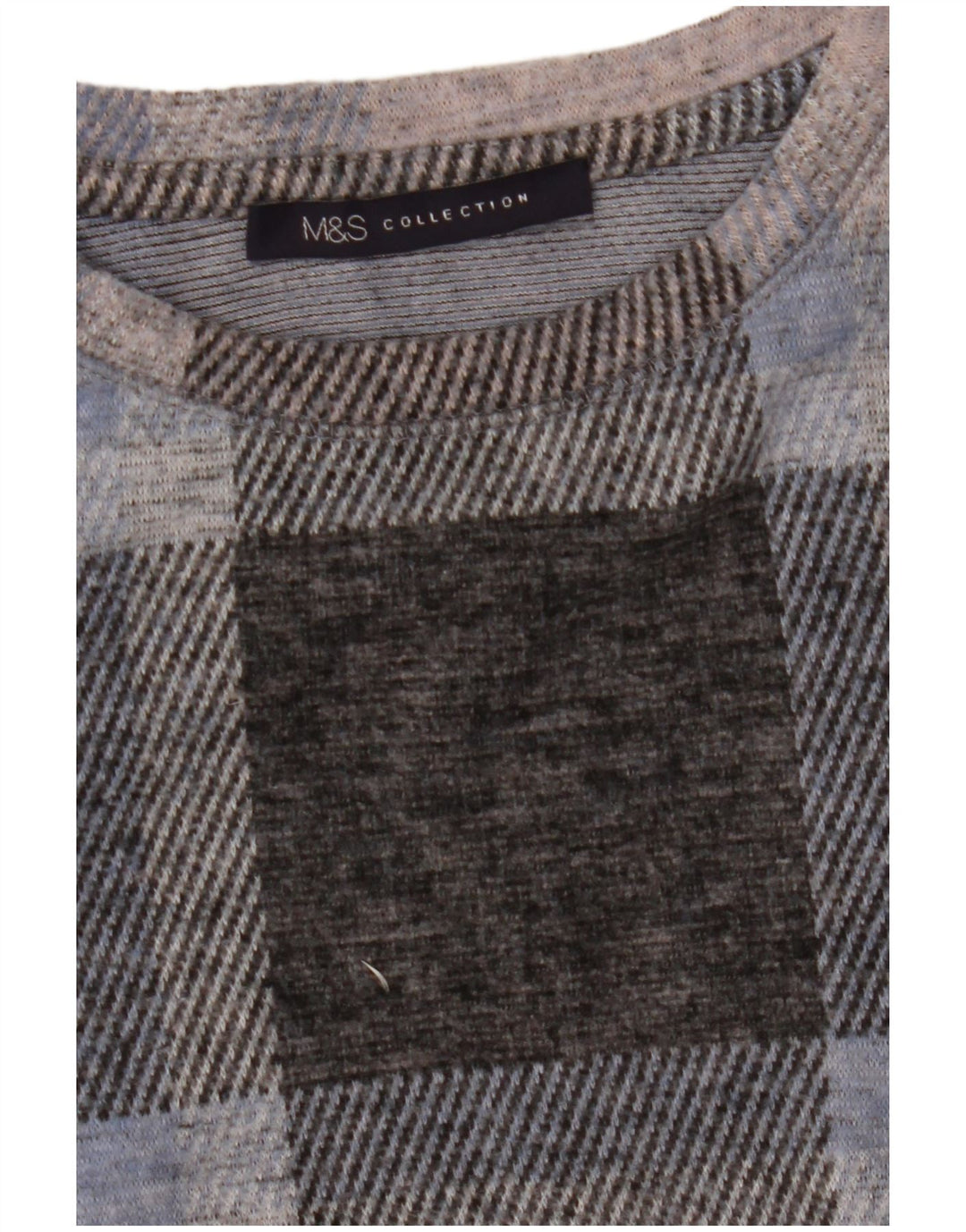 MARKS & SPENCER Womens Boat Neck Jumper Sweater UK 12 Medium Blue Check