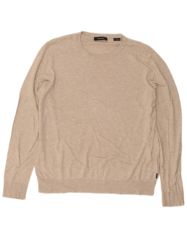 Jack & Jones Herren-Pullover mit Rundhalsausschnitt, groß, beige gesprenkelte Baumwolle