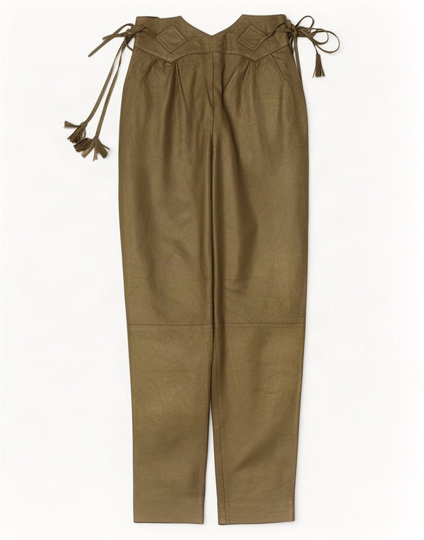 Vintage Damen Lederhose mit hoher Taille IT 42 Medium W28 L30 Khaki
