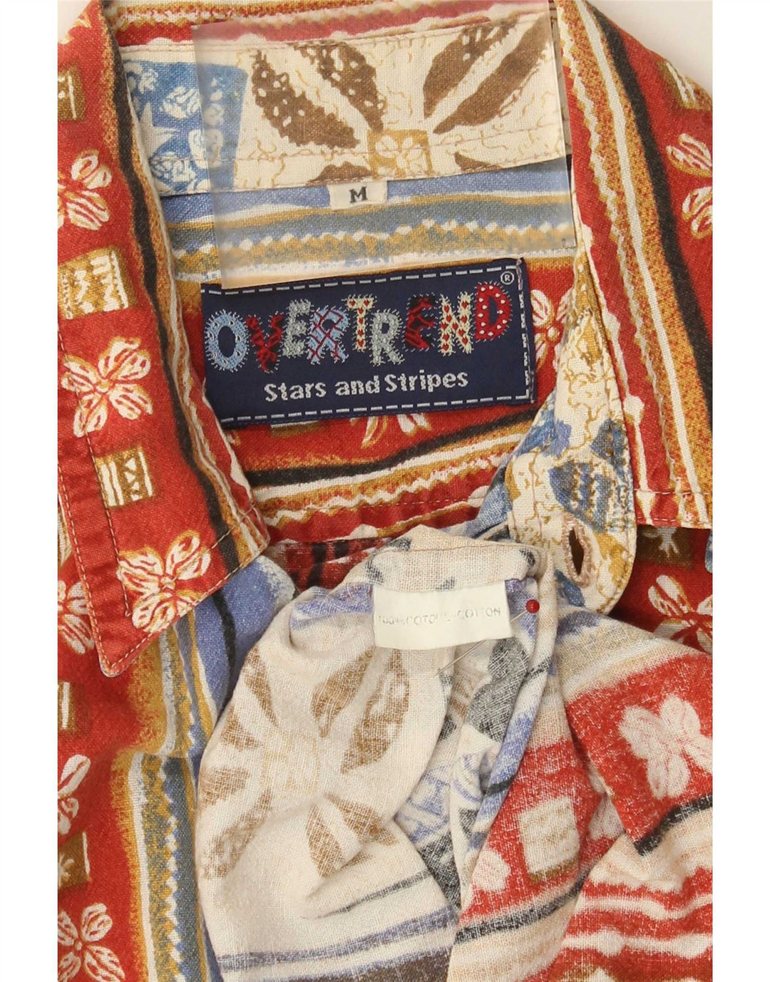 Vintage Herren Kurzarmhemd Medium Mehrfarbig Patchwork Baumwolle