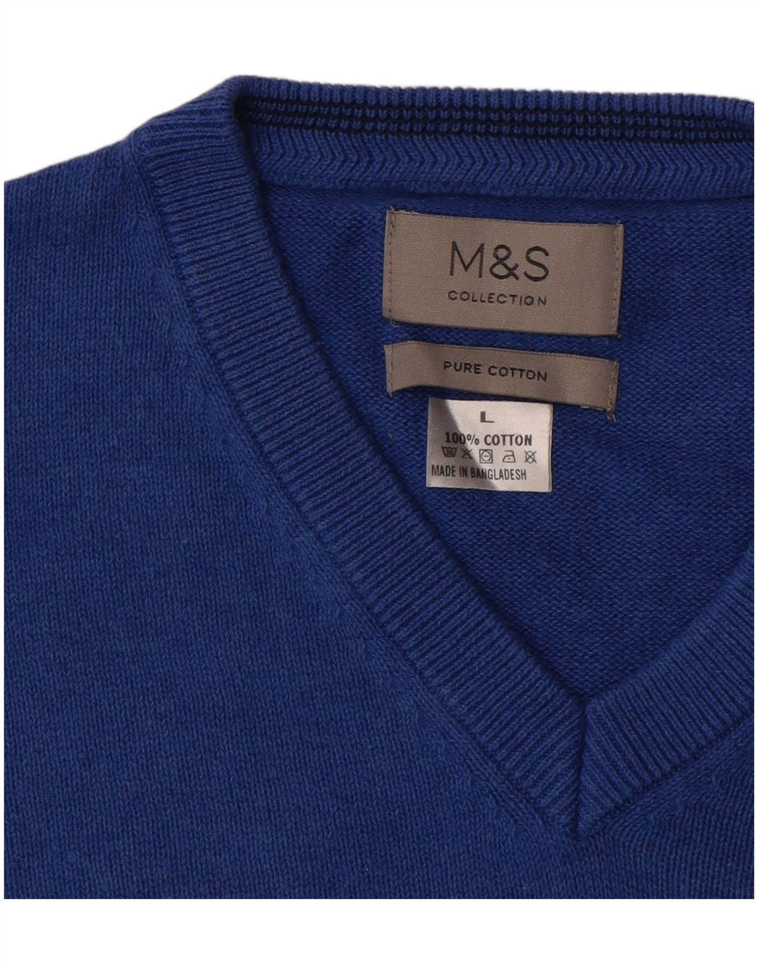 Marks & Spencer Herren-Pullover mit V-Ausschnitt, groß, aus blauer Baumwolle