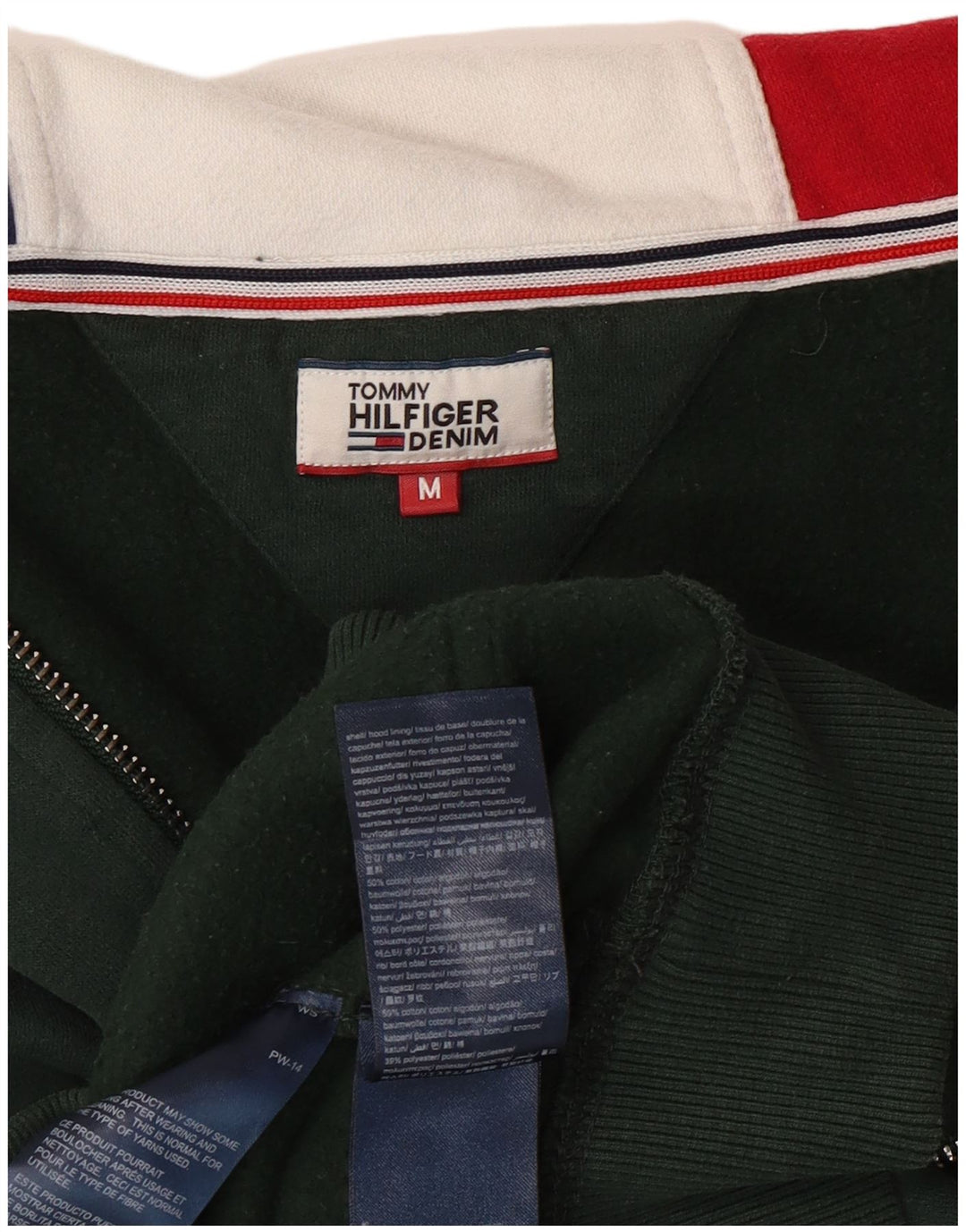 TOMMY HILFIGER Mens Zip Hoodie Sweater Medium Green Cotton