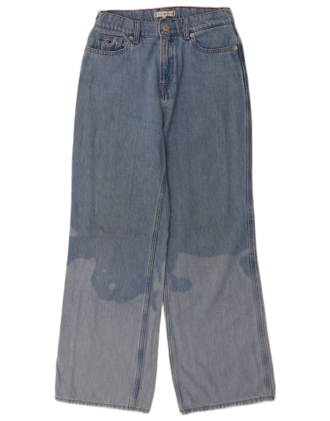 TOMMY HILFIGER Mädchen-Jeans mit weitem Bein, Acid-Waschung, 13–14 Jahre, W26 L27, Blau