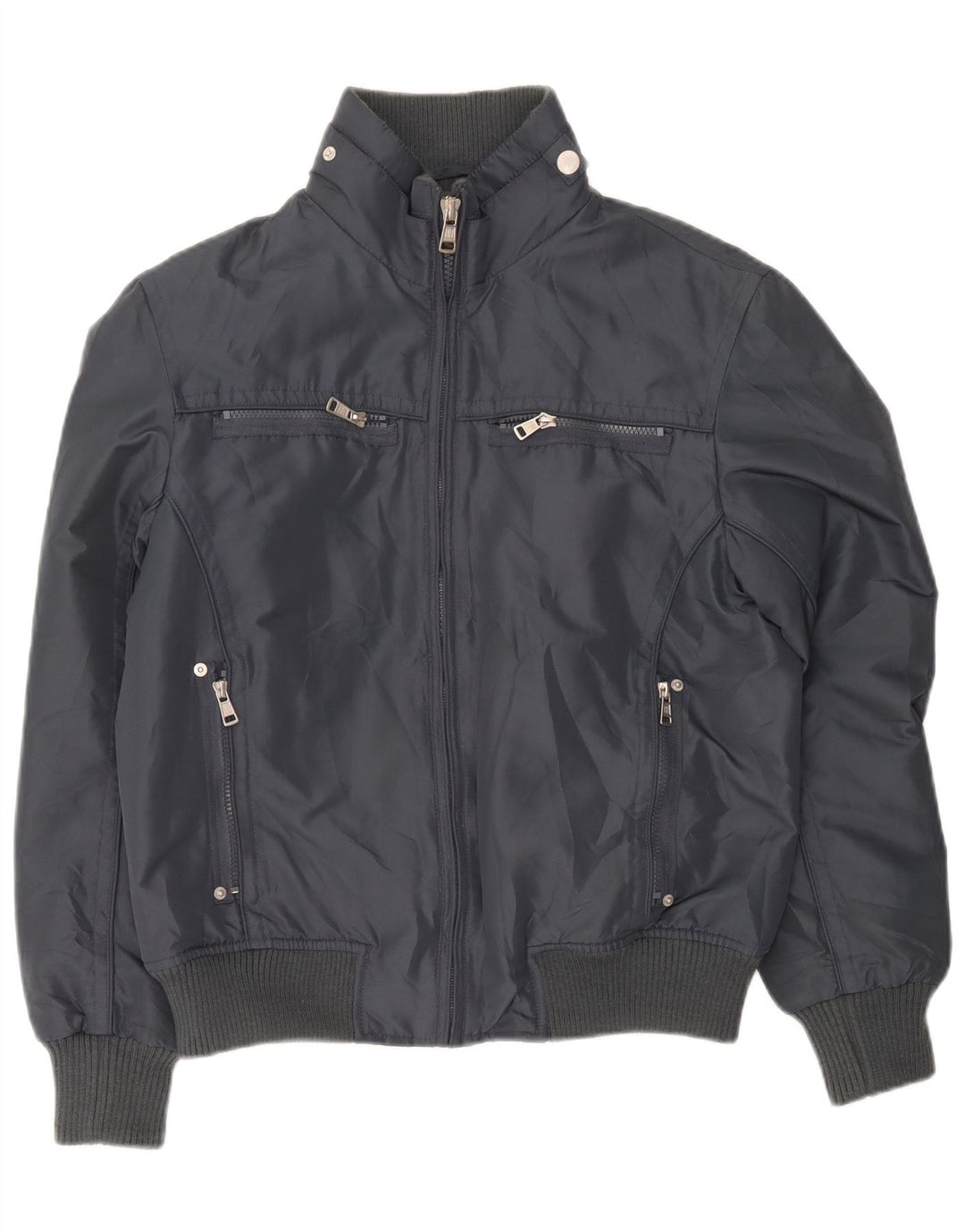 Vintage Herren Bomberjacke UK 38 Mittelgraues Polyester