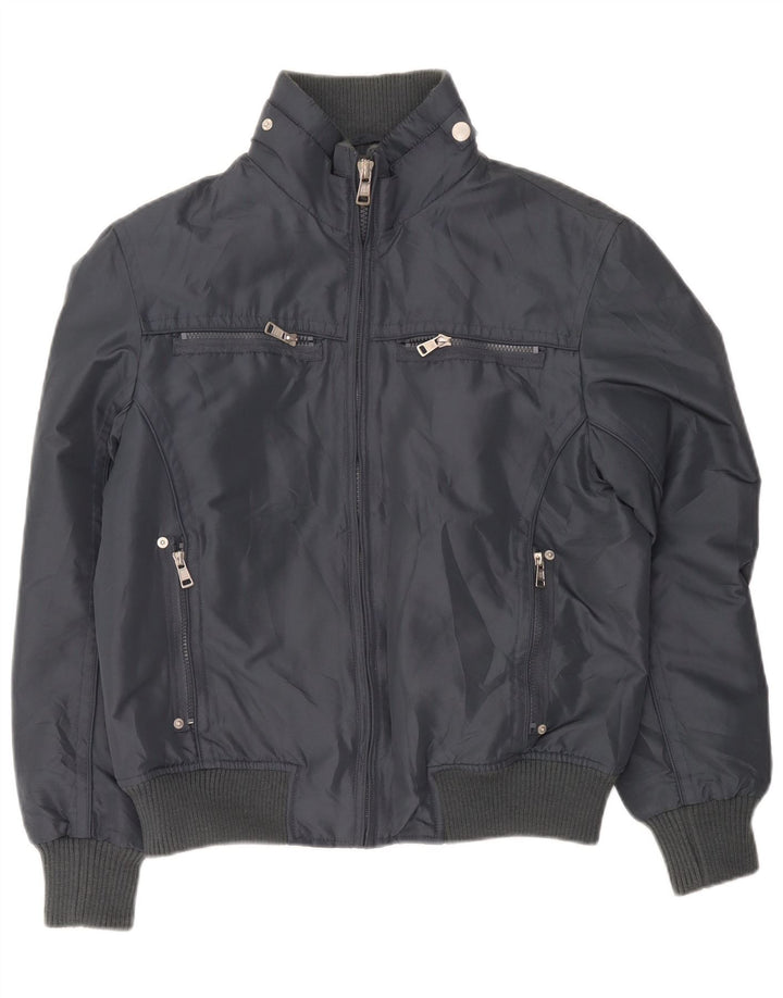 Vintage Herren Bomberjacke UK 38 Mittelgraues Polyester