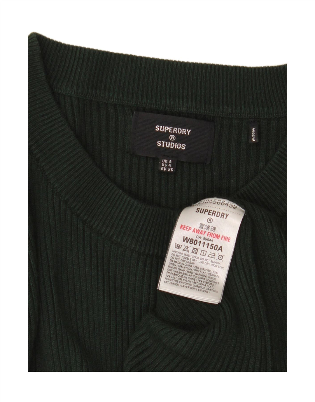 Superdry Damen Strick-Bodycon-Kleid UK 8 Small Grüne Viskose