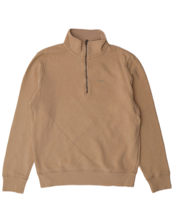 SUPERDRY Herren-Sweatshirt mit Reißverschluss am Hals, Größe L, beige, Baumwolle