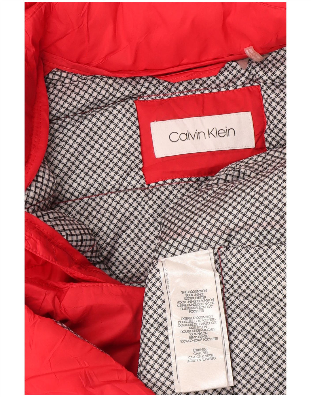 Calvin Klein Damen-Jacke mit Kapuze, gepolstert, UK 16, Größe L, rotes Nylon