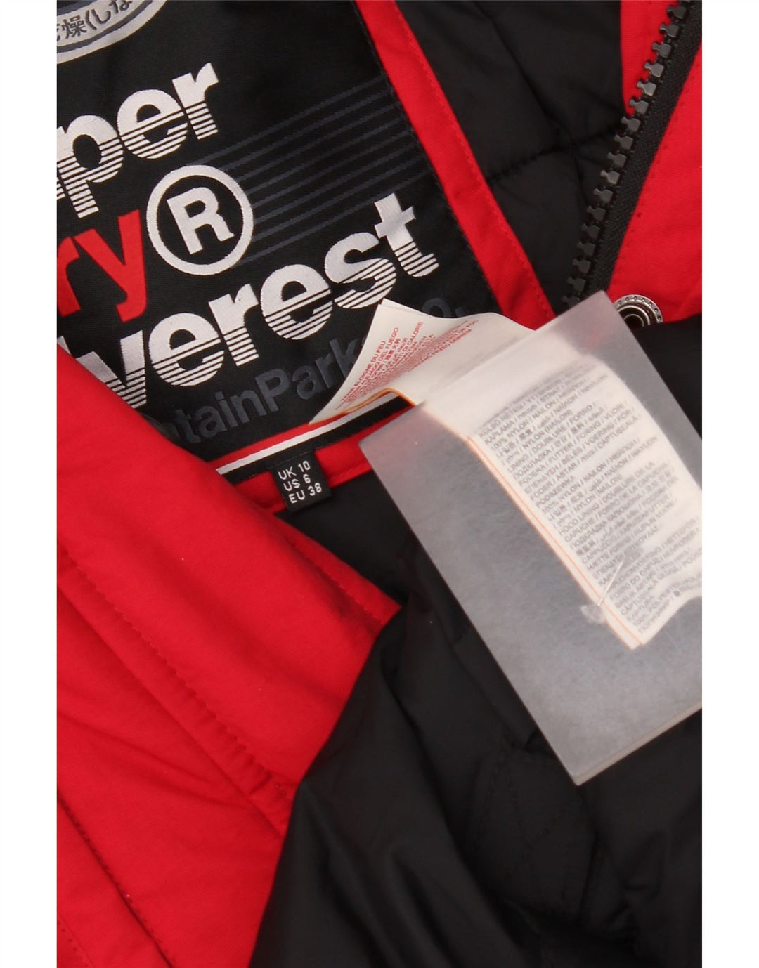 Superdry Damen-Parka mit Kapuze, übergroß, UK 10, Größe S, rotes Nylon