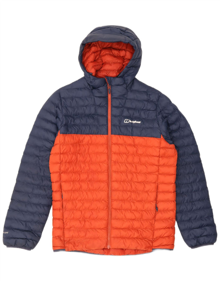 Berghaus Wattierte Herrenjacke mit Kapuze, UK 38, mittelblaues Colourblock-Polyamid