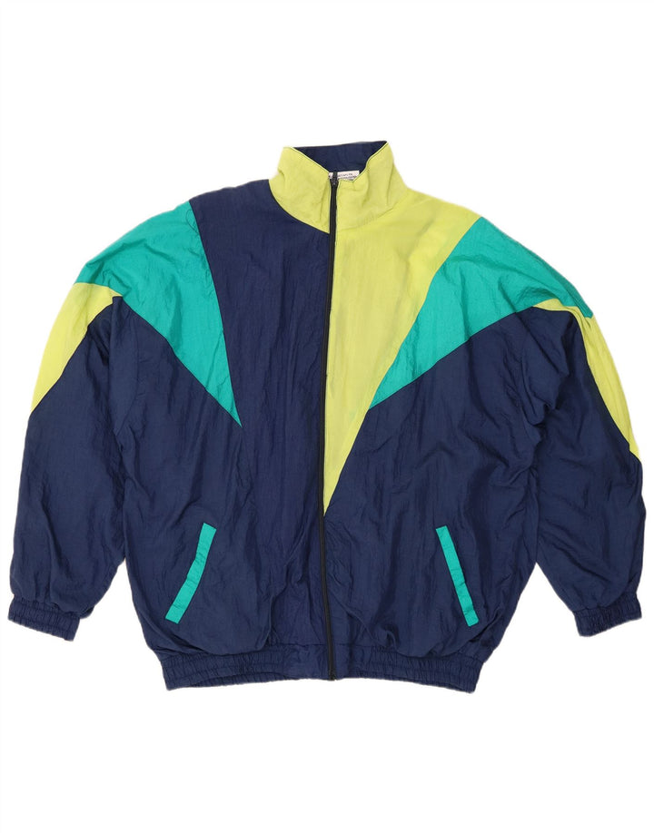 HI-TEC Mens Loose Fit Tracksuit Top Jacket Medium Navy Blue Colourblock