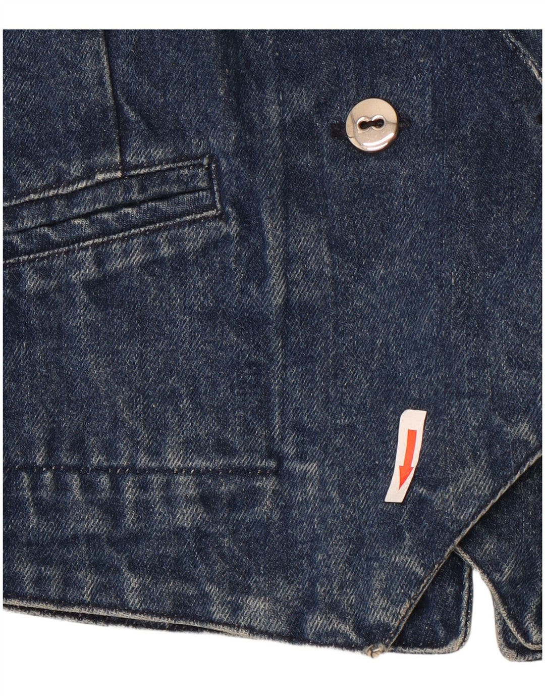 Vintage Damen Doppelreihige Jeans-Blazerjacke UK 14 Mittelblaue Baumwolle