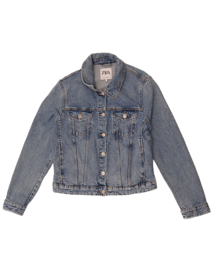 Zara Damen Jeansjacke UK 14 Große blaue Baumwolle