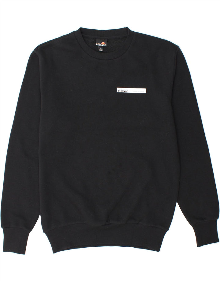 ELLESSE Mens Graphic Sweatshirt Jumper Medium Black Cotton Vintage Ellesse and Second-Hand Ellesse from Messina Hembry 
