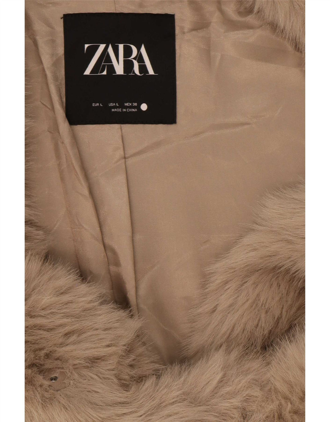 Zara Damen Popeline Kunstpelzjacke UK 16 Large Beige Polyester
