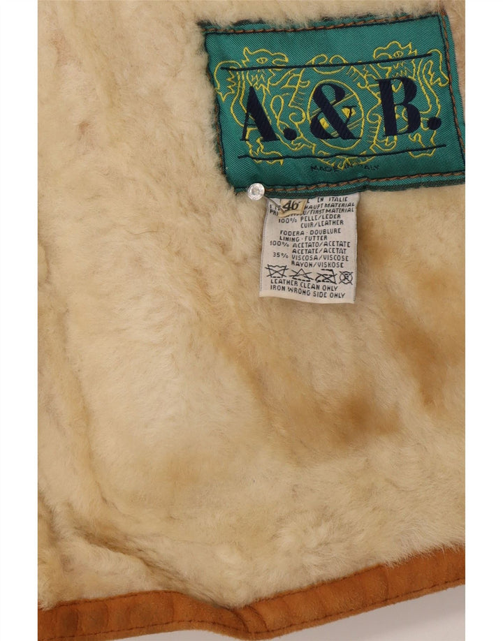 Vintage Damen Shearling Jacke IT 46 Großes braunes Leder