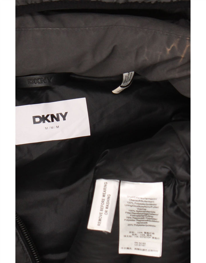 Dkny Womens Hooded Wattierter Mantel UK 14 Mittelgraues Polyester