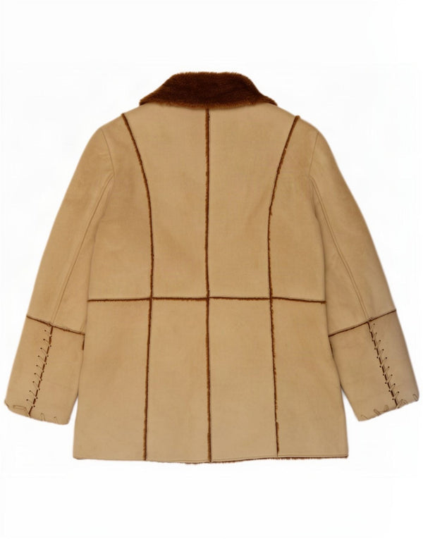 Vintage Damen Sherpa Jacke EU 46 XL Beige Polyester