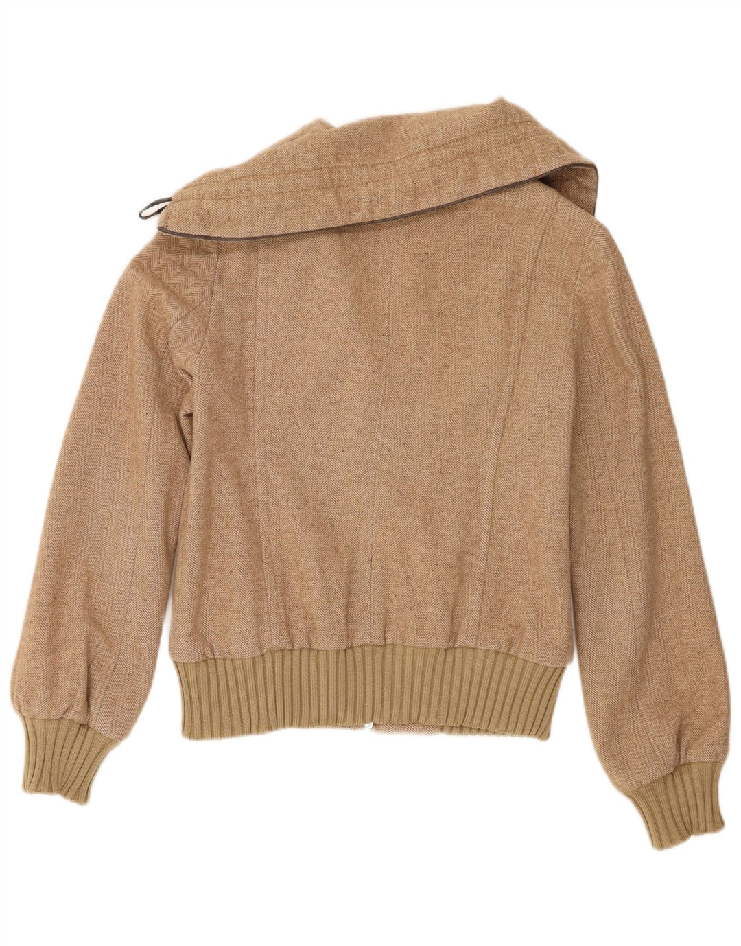 Sisley Damen Bomberjacke IT 42 Mittelbeige Wolle mit Fischgrätenmuster