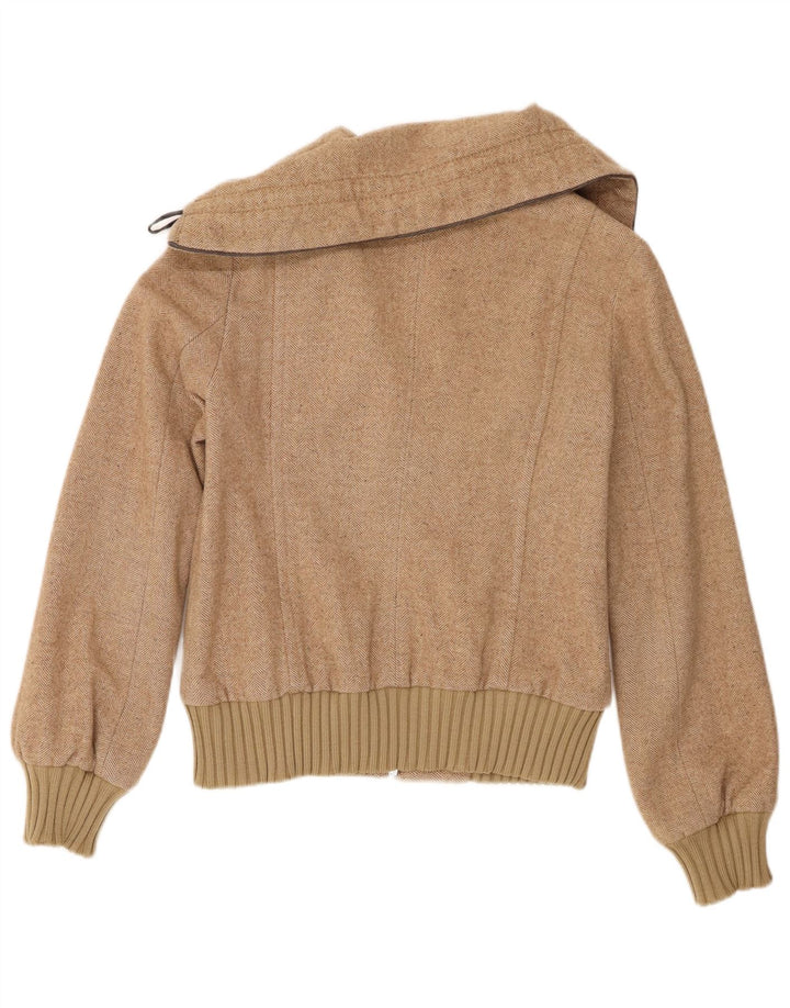 Sisley Damen Bomberjacke IT 42 Mittelbeige Wolle mit Fischgrätenmuster