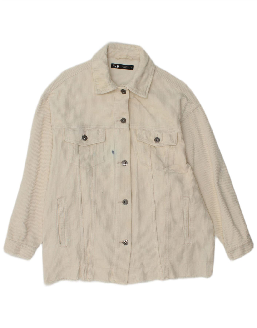 Übergroße Cordjacke von Zara für Damen, UK 10, Größe S, cremefarbene Baumwolle