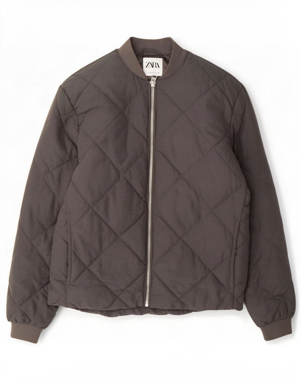 Zara Herren Wattierte Jacke UK 38 Mittelgraues Nylon