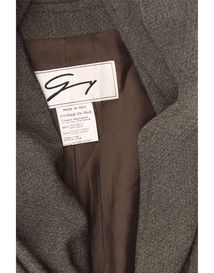 Genny Damen-Blazerjacke mit 3 Knöpfen, UK 14, mittelgraue Wolle mit Fischgrätenmuster