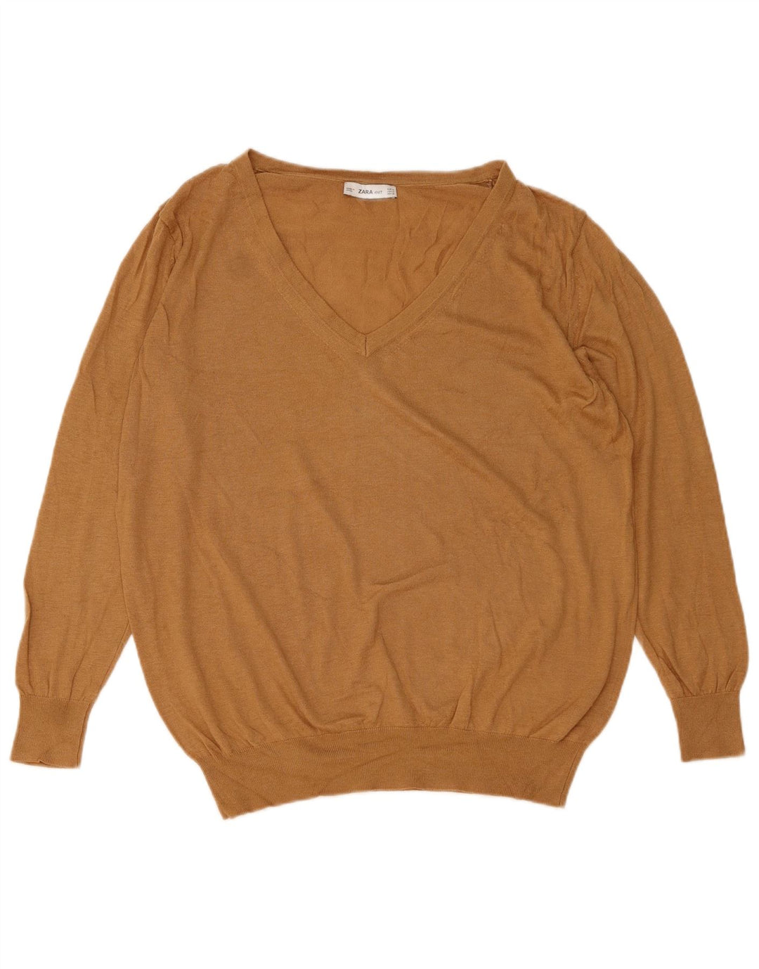 Übergroßer Pullover mit V-Ausschnitt von Zara für Damen, Gr. 14, Mittelbraun