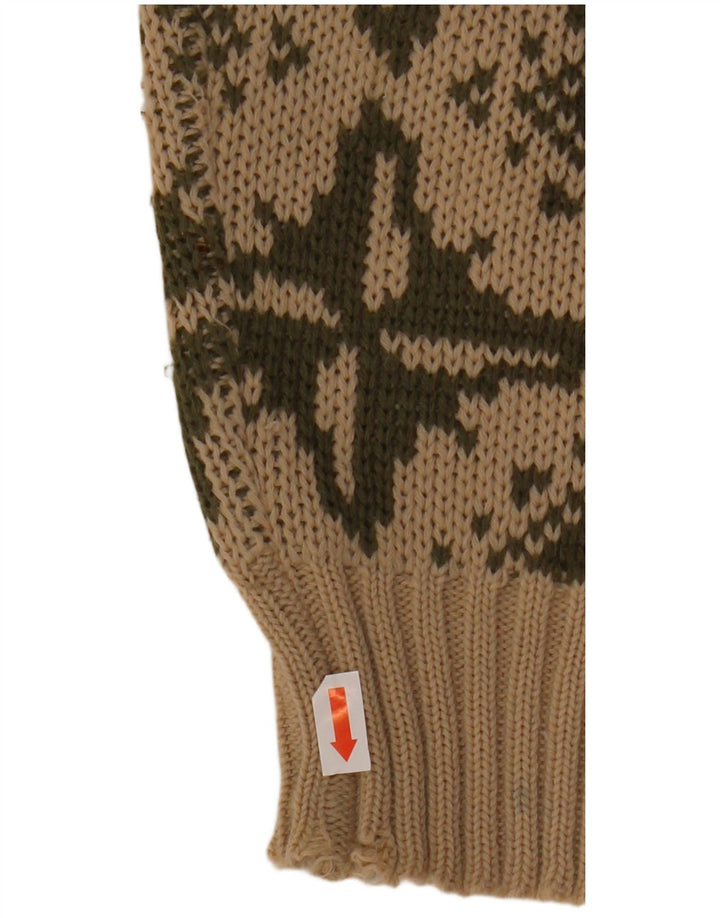 VINTAGE Damen-Pullover mit U-Boot-Ausschnitt, Größe 46, groß, beige, geometrisch