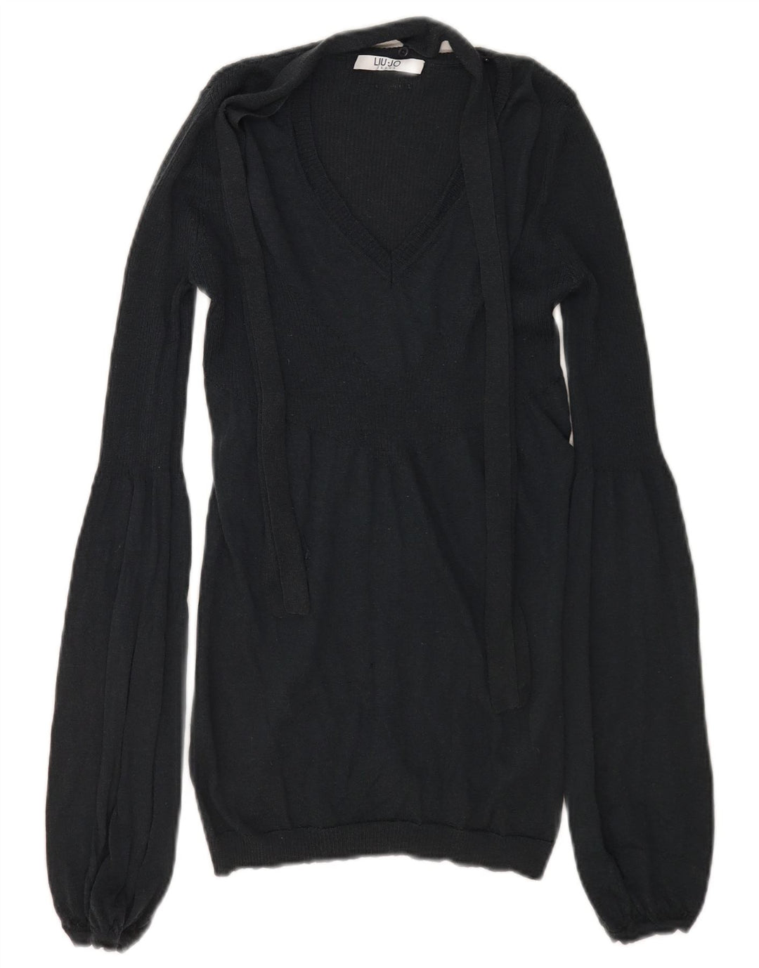 Liu Jo Damen-Pullover mit V-Ausschnitt vorne zum Binden, Gr. 10, Größe S, schwarze Wolle