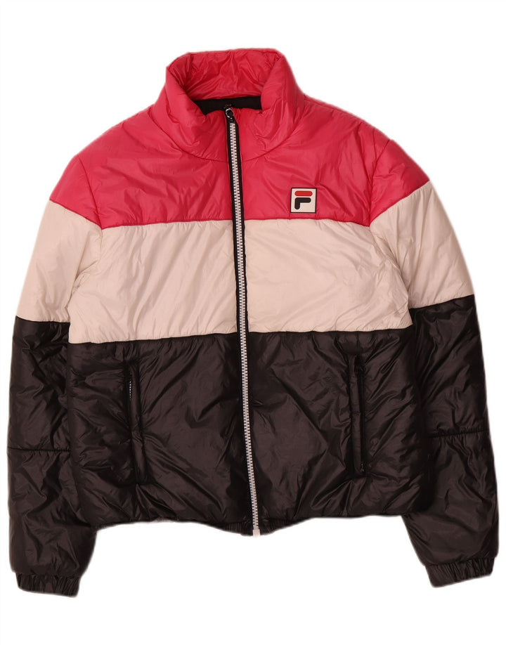 Fila Damen Wattierte Jacke UK 16 Large Mehrfarbiges Colourblock-Polyester