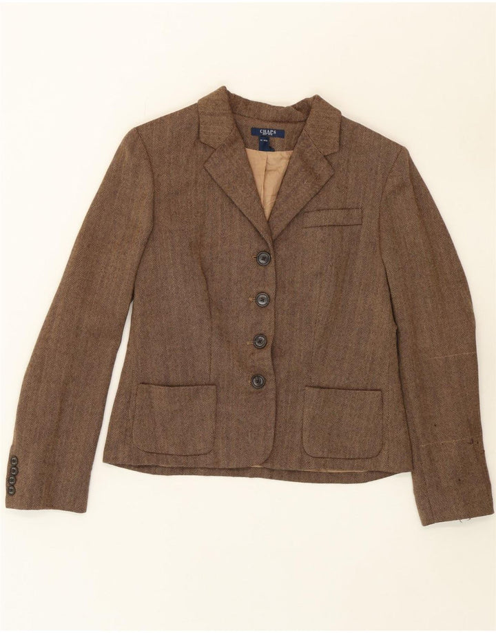 CHAPS Womens 4 Button Blazer Jacket US 8 Medium Brown Herringbone Wool Vintage Chaps and Second-Hand Chaps from Messina Hembry 
