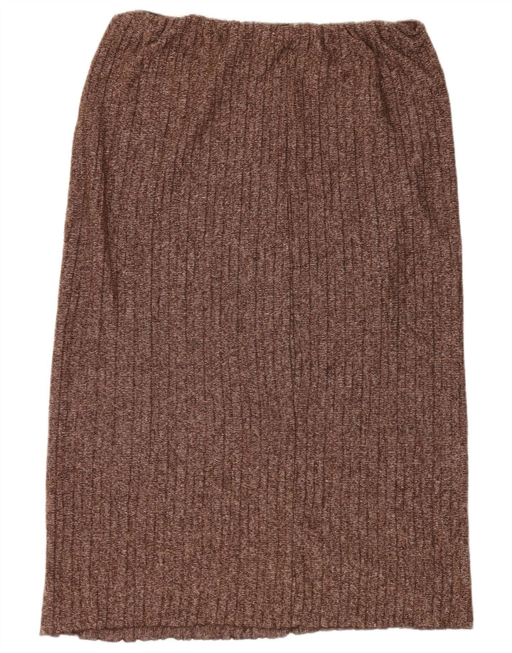 Zara Damen-Strickrock, gerade, Größe L, W30, braun geflecktes Polyester