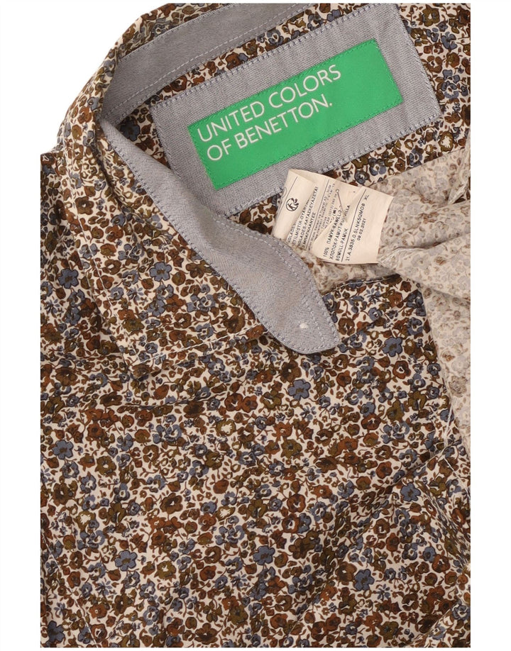 Benetton Herrenhemd XL, mehrfarbig, Blumenmuster, Baumwolle