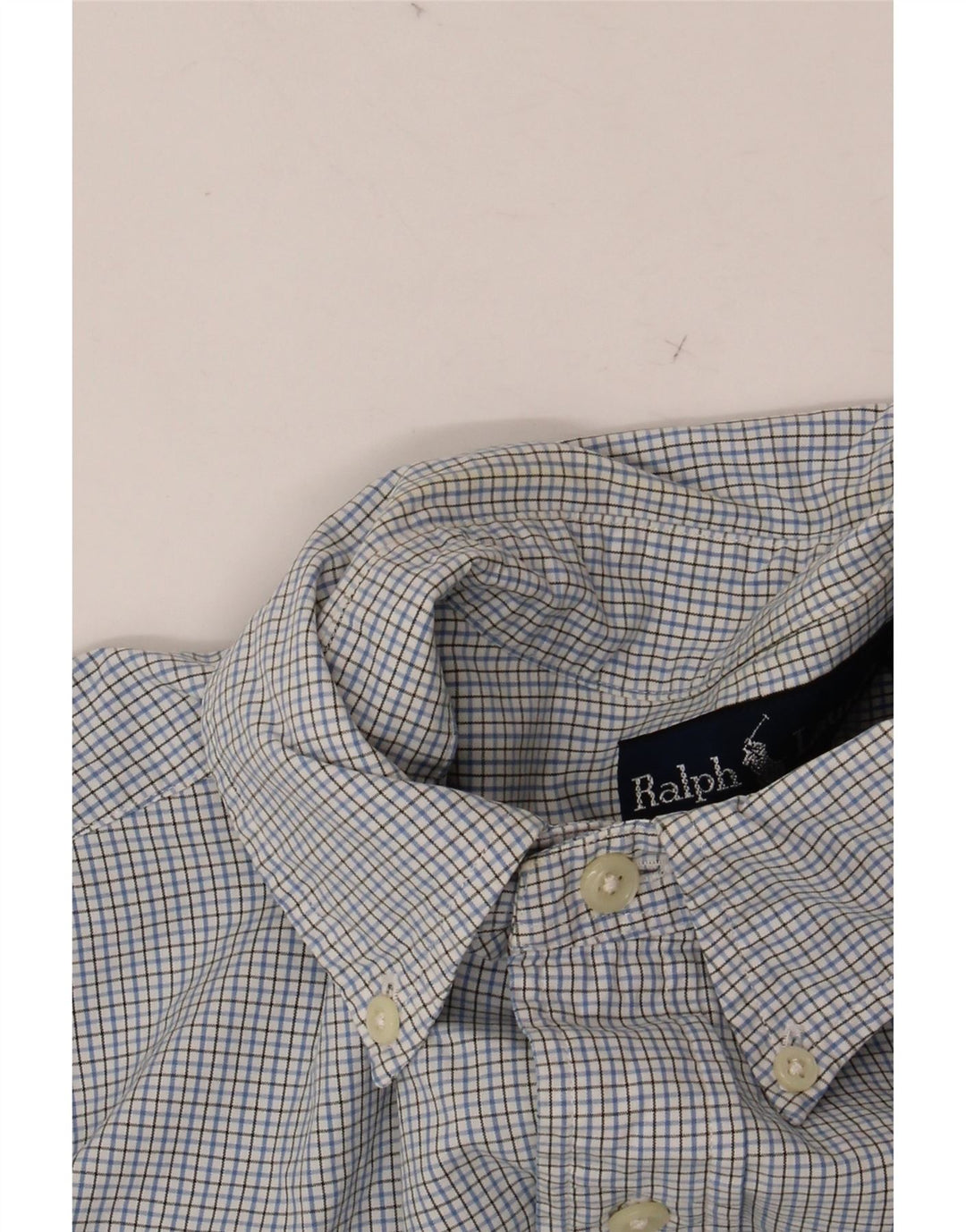 RALPH LAUREN Herrenhemd Größe 15 1/2 Mittelblaue Gingham-Baumwolle