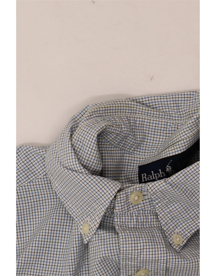 RALPH LAUREN Herrenhemd Größe 15 1/2 Mittelblaue Gingham-Baumwolle