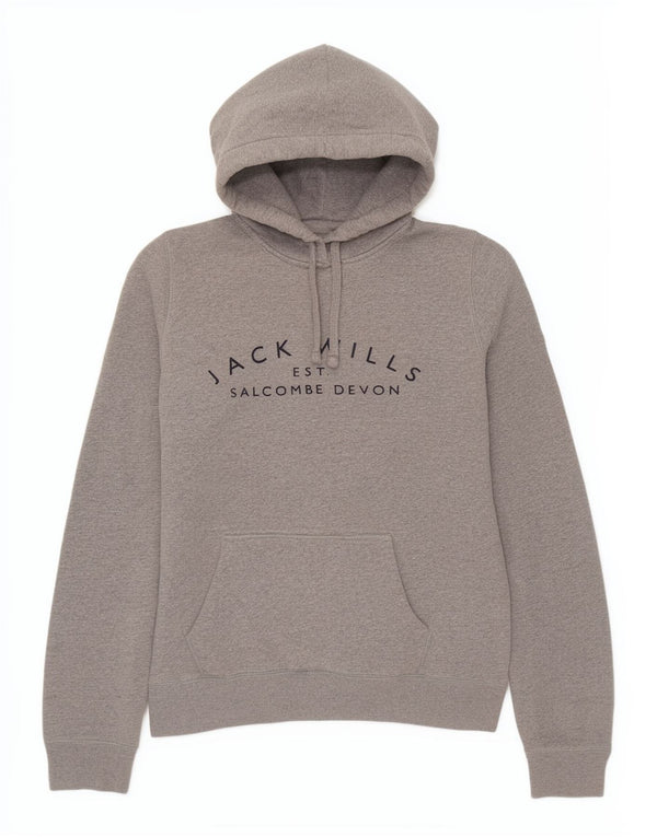 Jack Wills Damen-Pullover mit grafischem Kapuzenpullover, Gr. 10, Größe S, grau gefleckte Baumwolle