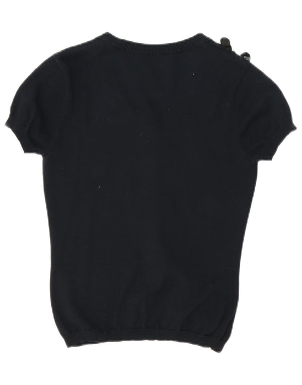 Liu Jo Damen Crop Short Sleeve Cardigan Pullover UK 10 Small Schwarz Baumwolle