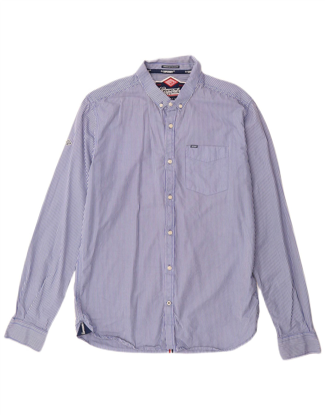 Superdry Herrenhemd XL, blaue Nadelstreifen-Baumwolle