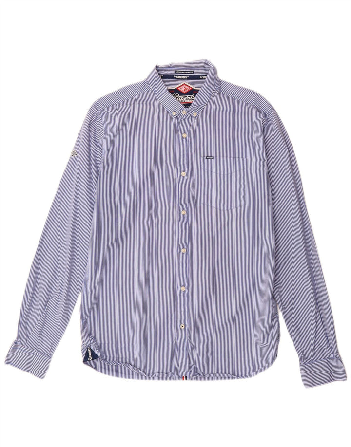 Superdry Herrenhemd XL, blaue Nadelstreifen-Baumwolle
