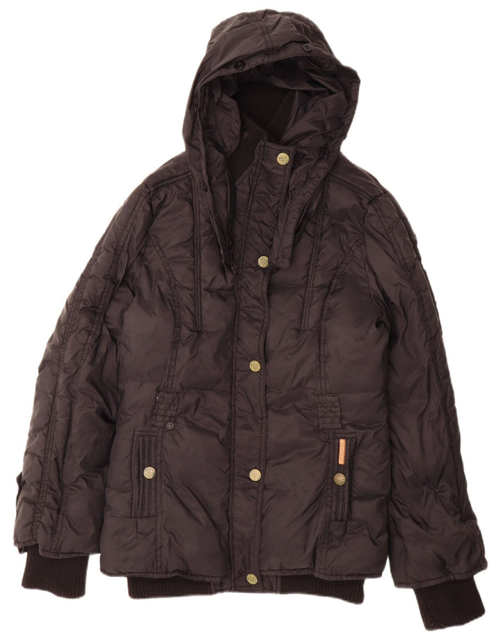 KHUJO Wattierte Damenjacke mit Kapuze, UK 16, Größe L, schwarzes Nylon