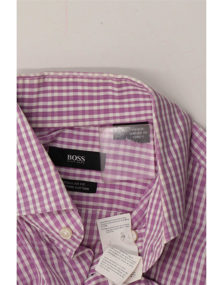 Hugo Boss Herren-Hemd mit normaler Passform, Größe 41 16, große rosa karierte Baumwolle